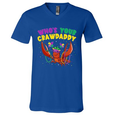 Who's Your Crawdaddy Crawfish Jester Beads Funny Mardi Gras Gift V-Neck T-Shirt