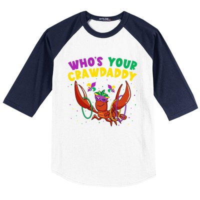 Who's Your Crawdaddy Crawfish Jester Beads Funny Mardi Gras Gift Baseball Sleeve Shirt