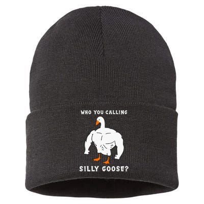 Who You Calling Silly Goose Funny Gym Meme Sustainable Knit Beanie