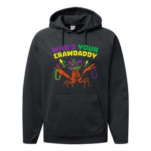 Whos Your Crawdaddy Crawfish Jester Beads Mardi Gras Performance Fleece Hoodie