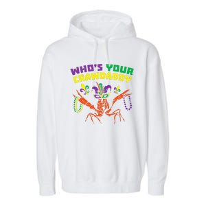 Whos Your Crawdaddy Crawfish Jester Beads Mardi Gras Garment-Dyed Fleece Hoodie