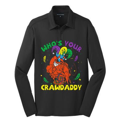 Whos Your Crawdaddy Mardi Gras Crawfish Jester Beads Funny Silk Touch Performance Long Sleeve Polo