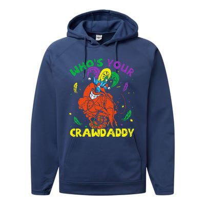 Whos Your Crawdaddy Mardi Gras Crawfish Jester Beads Funny Performance Fleece Hoodie