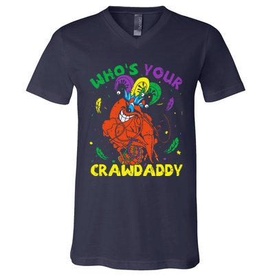 Whos Your Crawdaddy Mardi Gras Crawfish Jester Beads Funny V-Neck T-Shirt