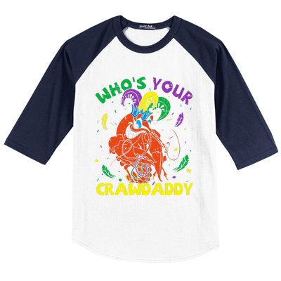 Whos Your Crawdaddy Mardi Gras Crawfish Jester Beads Funny Baseball Sleeve Shirt