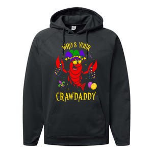 Whos Your Crawdaddy Crawfish Jester Beads Funny Mardi Gras Performance Fleece Hoodie