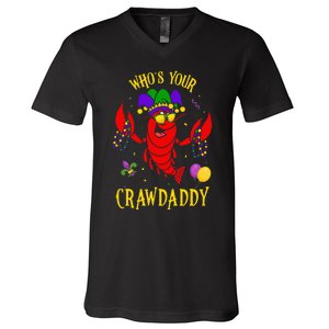 Whos Your Crawdaddy Crawfish Jester Beads Funny Mardi Gras V-Neck T-Shirt