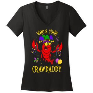 Whos Your Crawdaddy Crawfish Jester Beads Funny Mardi Gras Women's V-Neck T-Shirt