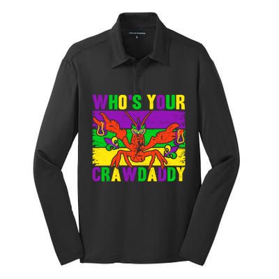 Who's Your Crawdaddy Mardi Gras Carnival Gift Silk Touch Performance Long Sleeve Polo