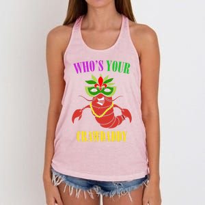 Whos Your Crawdaddy Crawfish Jester Beads Funny Mardi Gras Gift Women's Knotted Racerback Tank