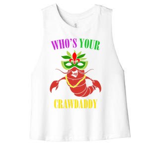 Whos Your Crawdaddy Crawfish Jester Beads Funny Mardi Gras Gift Women's Racerback Cropped Tank