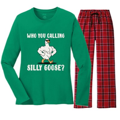 Who You Calling Silly Goose Funny Gym Meme Women's Long Sleeve Flannel Pajama Set 