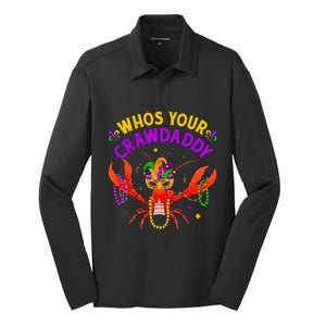 Whos Your Crawdaddy Crawfish Jester Beads Funny Mardi Gras Silk Touch Performance Long Sleeve Polo