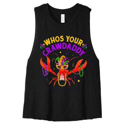 Whos Your Crawdaddy Crawfish Jester Beads Funny Mardi Gras Women's Racerback Cropped Tank