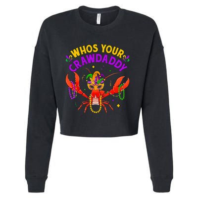 Whos Your Crawdaddy Crawfish Jester Beads Funny Mardi Gras Cropped Pullover Crew