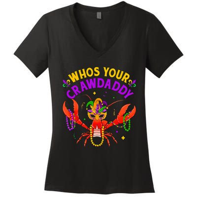 Whos Your Crawdaddy Crawfish Jester Beads Funny Mardi Gras Women's V-Neck T-Shirt