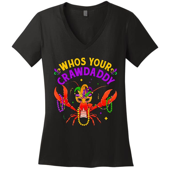 Whos Your Crawdaddy Crawfish Jester Beads Funny Mardi Gras Women's V-Neck T-Shirt