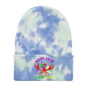 Whos Your Crawdaddy Crawfish Jester Beads Mardi Gras Funny Gift Tie Dye 12in Knit Beanie