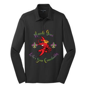 Whos Your Crawdaddy Crawfish Jester Mardi Gras Parade Gift Silk Touch Performance Long Sleeve Polo