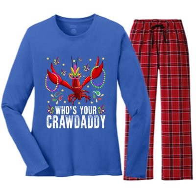 Whos Your Crawdaddy Mardi Gras Crawfish Jester Beads Funny Gift Women's Long Sleeve Flannel Pajama Set 