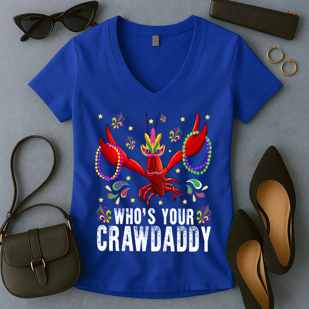 Whos Your Crawdaddy Mardi Gras Crawfish Jester Beads Funny Gift Women's V-Neck T-Shirt