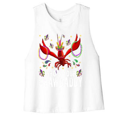 Whos Your Crawdaddy Mardi Gras Crawfish Jester Beads Funny Gift Women's Racerback Cropped Tank