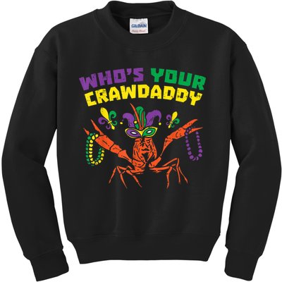 Whos Your Crawdaddy Crawfish Jester Beads Funny Mardi Gras Kids Sweatshirt