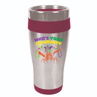 Whos Your Crawdaddy Crawfish Jester Beads Funny Mardi Gras 16oz Travel Tumbler