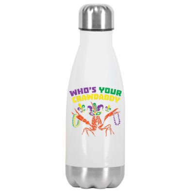 Whos Your Crawdaddy Crawfish Jester Beads Funny Mardi Gras Stainless Steel Insulated Water Bottle