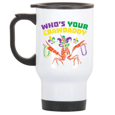 Whos Your Crawdaddy Crawfish Jester Beads Funny Mardi Gras Stainless Steel Travel Mug