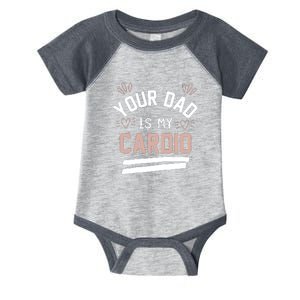 Womens YOUR DAD IS MY CARDIO Infant Baby Jersey Bodysuit