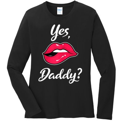 Womens Yes Daddy BDSM Kinky Sexy Lips Ladies Long Sleeve Shirt