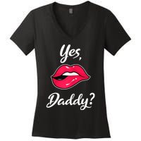 Womens Yes Daddy BDSM Kinky Sexy Lips Women's V-Neck T-Shirt