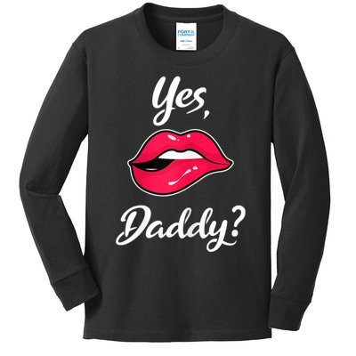 Womens Yes Daddy BDSM Kinky Sexy Lips Kids Long Sleeve Shirt