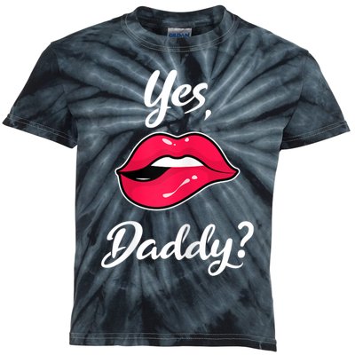 Womens Yes Daddy BDSM Kinky Sexy Lips Kids Tie-Dye T-Shirt