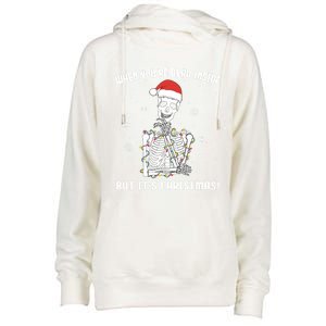 When You're Dead Inside But It's Christmas Funny Skeleton Cool Gift Womens Funnel Neck Pullover Hood