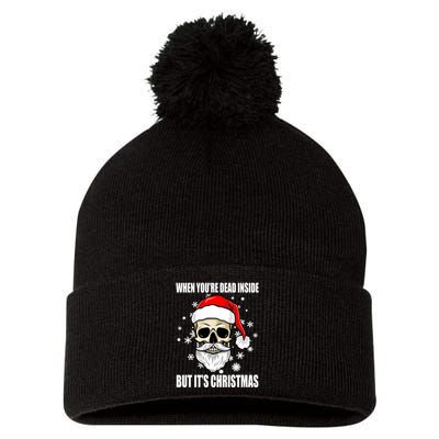 When Youre Dead Inside But Its Christmas Funny Skeleton Pom Pom 12in Knit Beanie