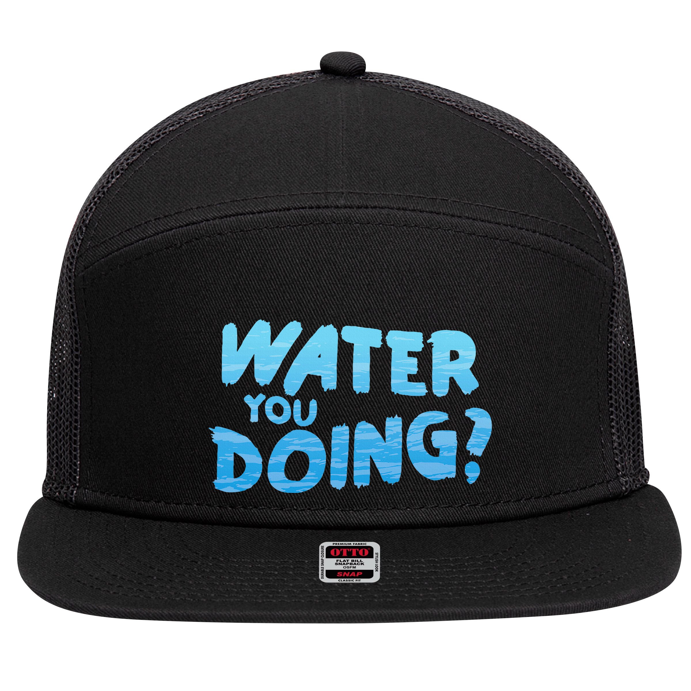 Water You Doing Ocean Swimmer Funny Swimming Pool 7 Panel Mesh Trucker Snapback Hat