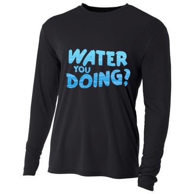 Water You Doing Ocean Swimmer Funny Swimming Pool Cooling Performance Long Sleeve Crew