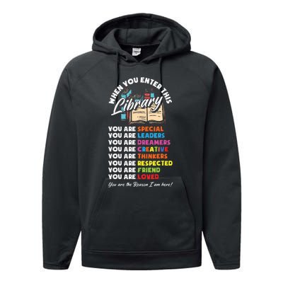 When You Enter This Library Funny Librarian Book Lover Gift Performance Fleece Hoodie