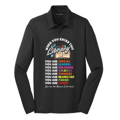 When You Enter This Library Funny Librarian Book Lover Gift Silk Touch Performance Long Sleeve Polo