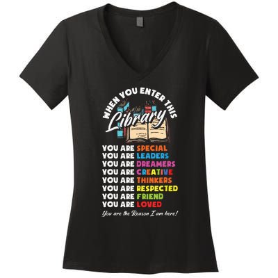 When You Enter This Library Funny Librarian Book Lover Gift Women's V-Neck T-Shirt