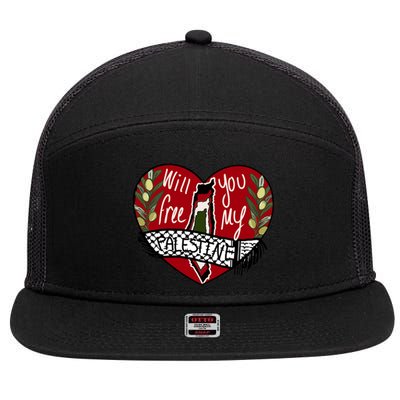 Will You Free My Palestine 7 Panel Mesh Trucker Snapback Hat