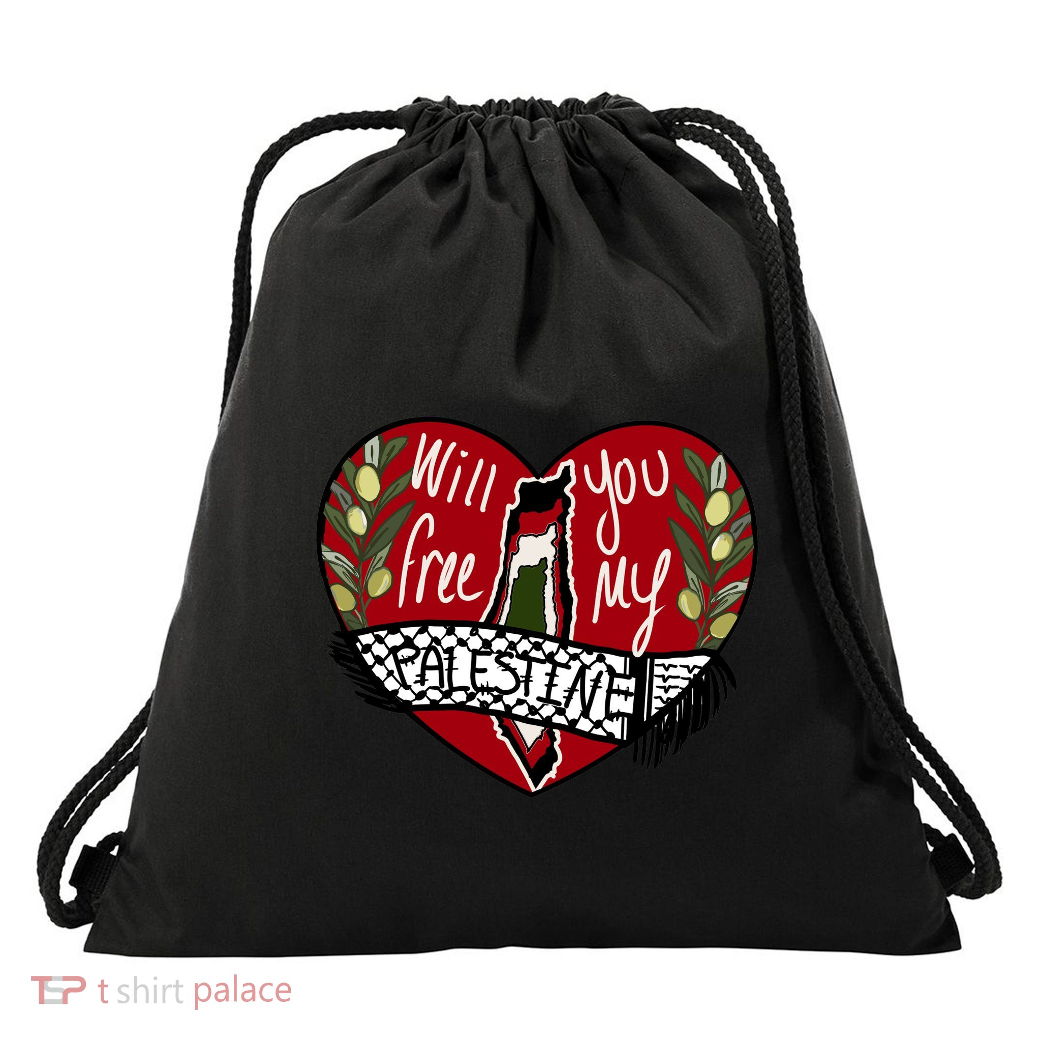 Will You Free My Palestine Drawstring Bag