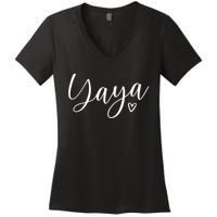 Womens Yaya For Grandma Design With Heart That Says Yaya Women's V-Neck T-Shirt