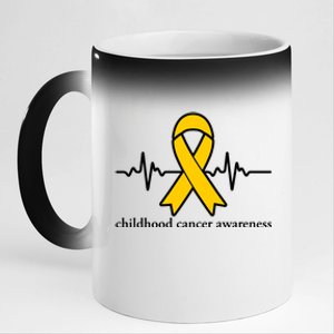 Wear Yellow Gold For Childhood Cancer Awareness Heart Beat 11oz Black Color Changing Mug