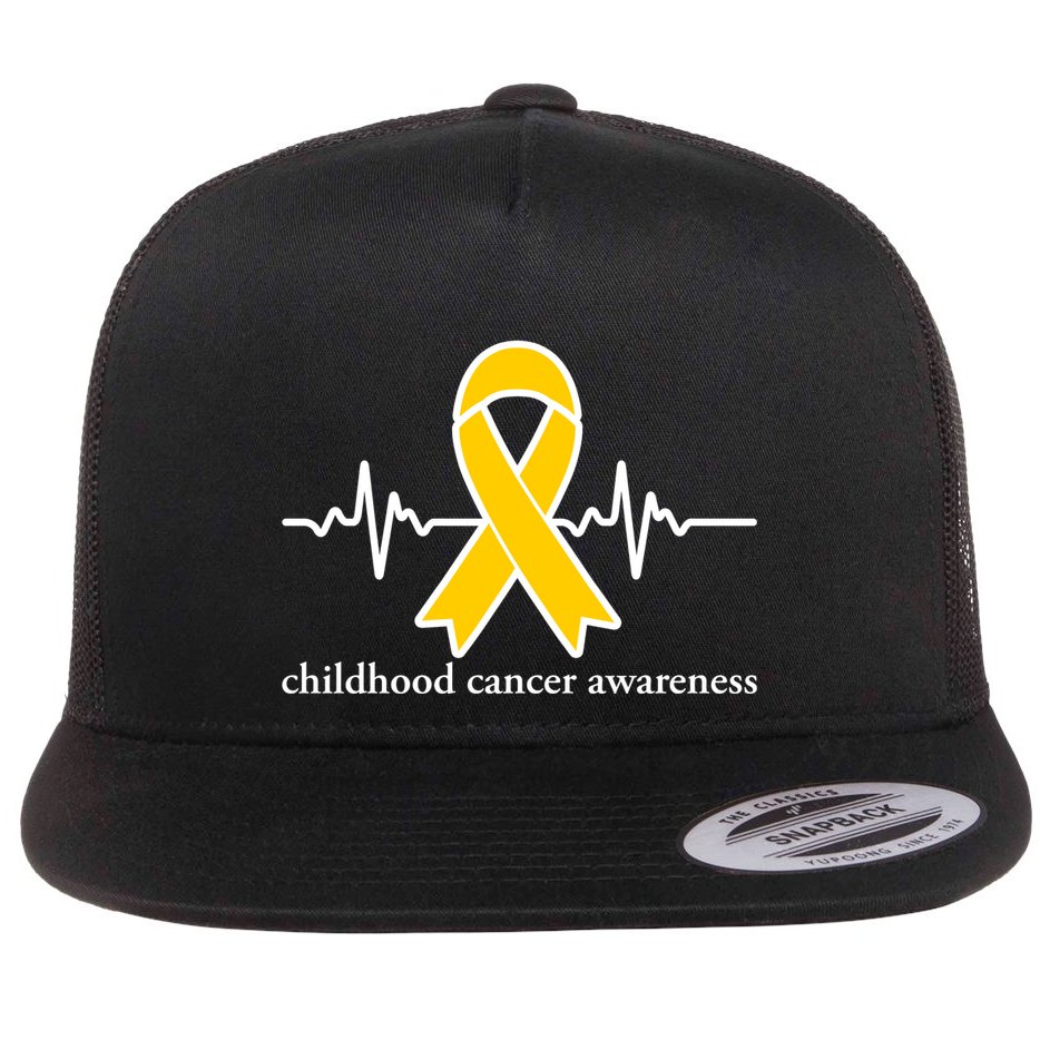 Wear Yellow Gold For Childhood Cancer Awareness Heart Beat Flat Bill Trucker Hat