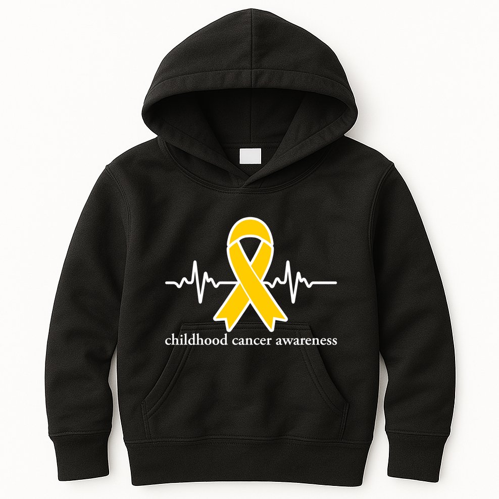 Wear Yellow Gold For Childhood Cancer Awareness Heart Beat Kids Hoodie