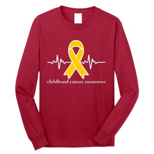 Wear Yellow Gold For Childhood Cancer Awareness Heart Beat Long Sleeve Shirt