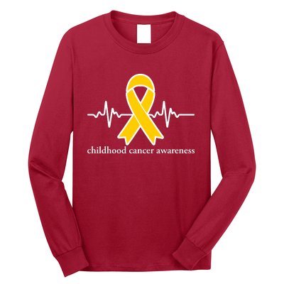 Wear Yellow Gold For Childhood Cancer Awareness Heart Beat Long Sleeve Shirt